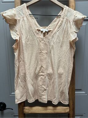 Mystree Peach Eyelet Flutter Sleeve Top